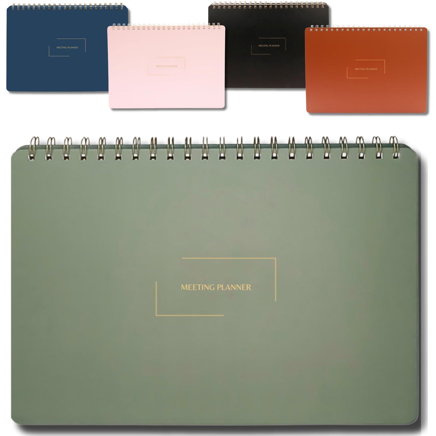 Merely Home | Meeting Notebook for Work | 8.25" x 11.75" | Project Planner | Simple Design | Multiple Layouts | Office and Business Planner (Evergreen, Meeting Planner - Landscape)