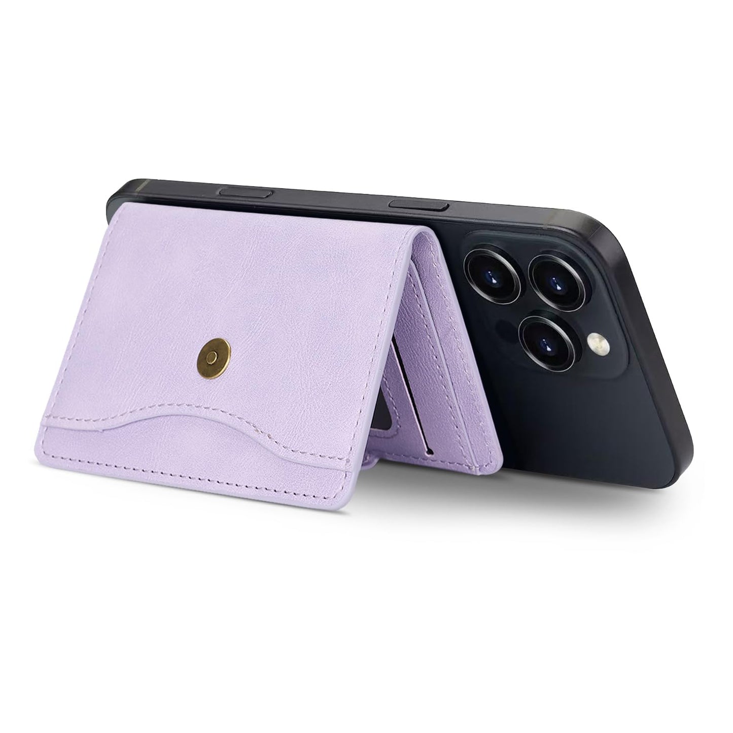 YNlinuofg Ultra-Thin Magnetic Wallet Card Holder for iPhone and All MagSafe Protective Cases，Premium PU leather, powerful magnetic closure, stand function, 6 card slots (Purple)