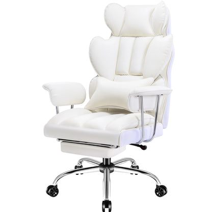 Furmax Big and Tall Office Chair, High Back Leather Gaming Chair with Footrest, Reclining Ergonomic Executive Chair with Lumbar Support for Heavy People 400lbs Home Office Desk Chairs (White)