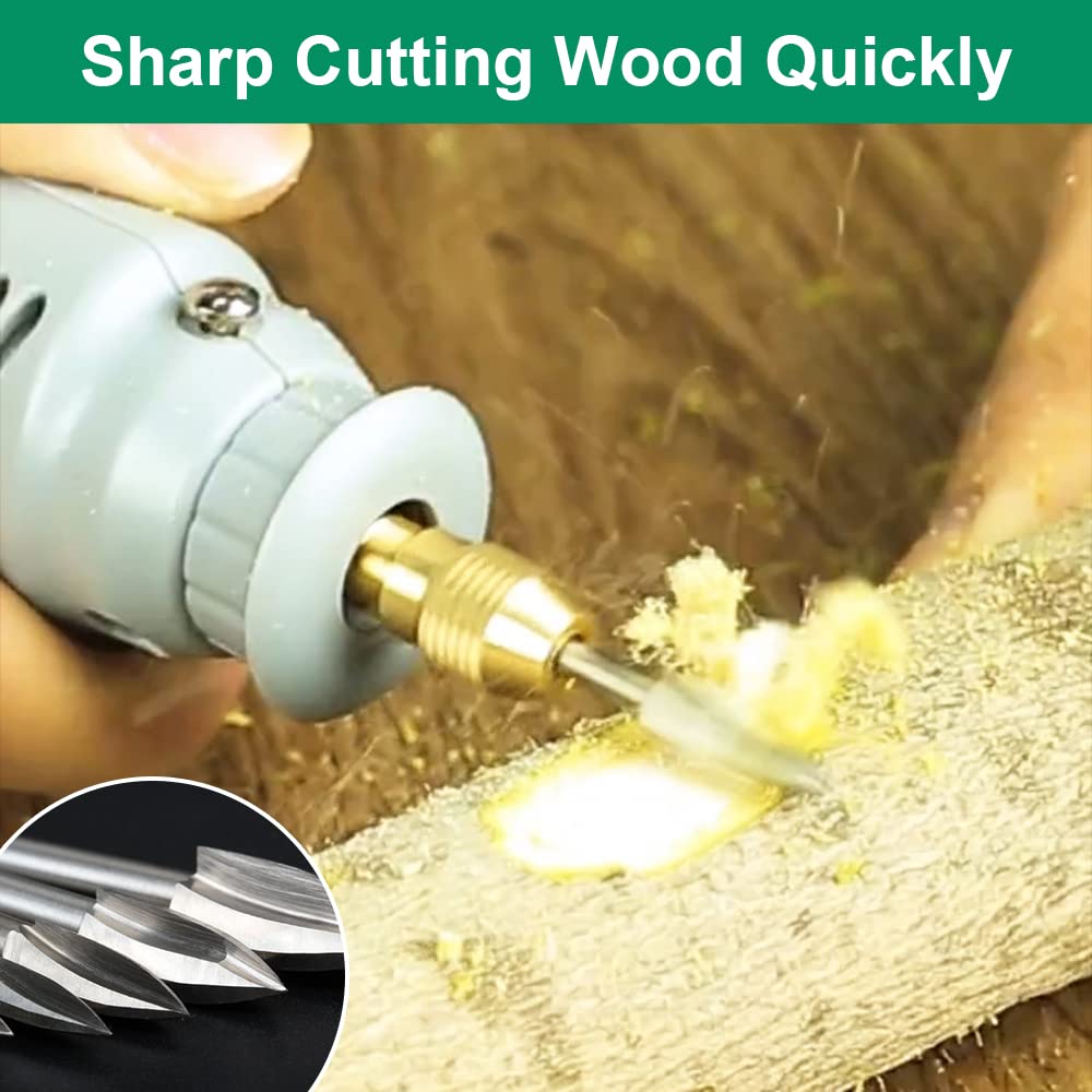 Wood Carving Drill Bits Set for Dremel Rotary Tool 5Pcs Engraving Drill Accessories Bit Wood Crafts Grinding Woodworking Tool with 1/8” Shank for DIY Carving Drilling Micro Sculpture
