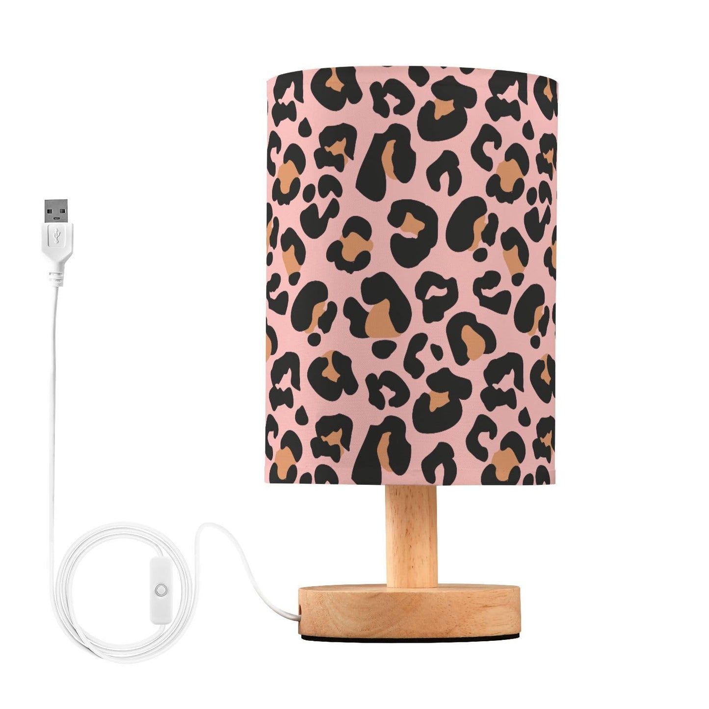 Oarencol Bedside Table Lamp Pink Leopard Nightstand Lamp with Wood Animal Cheetah Print Desk Lamps for Bedroom Living Room Nursery Office Home Decor