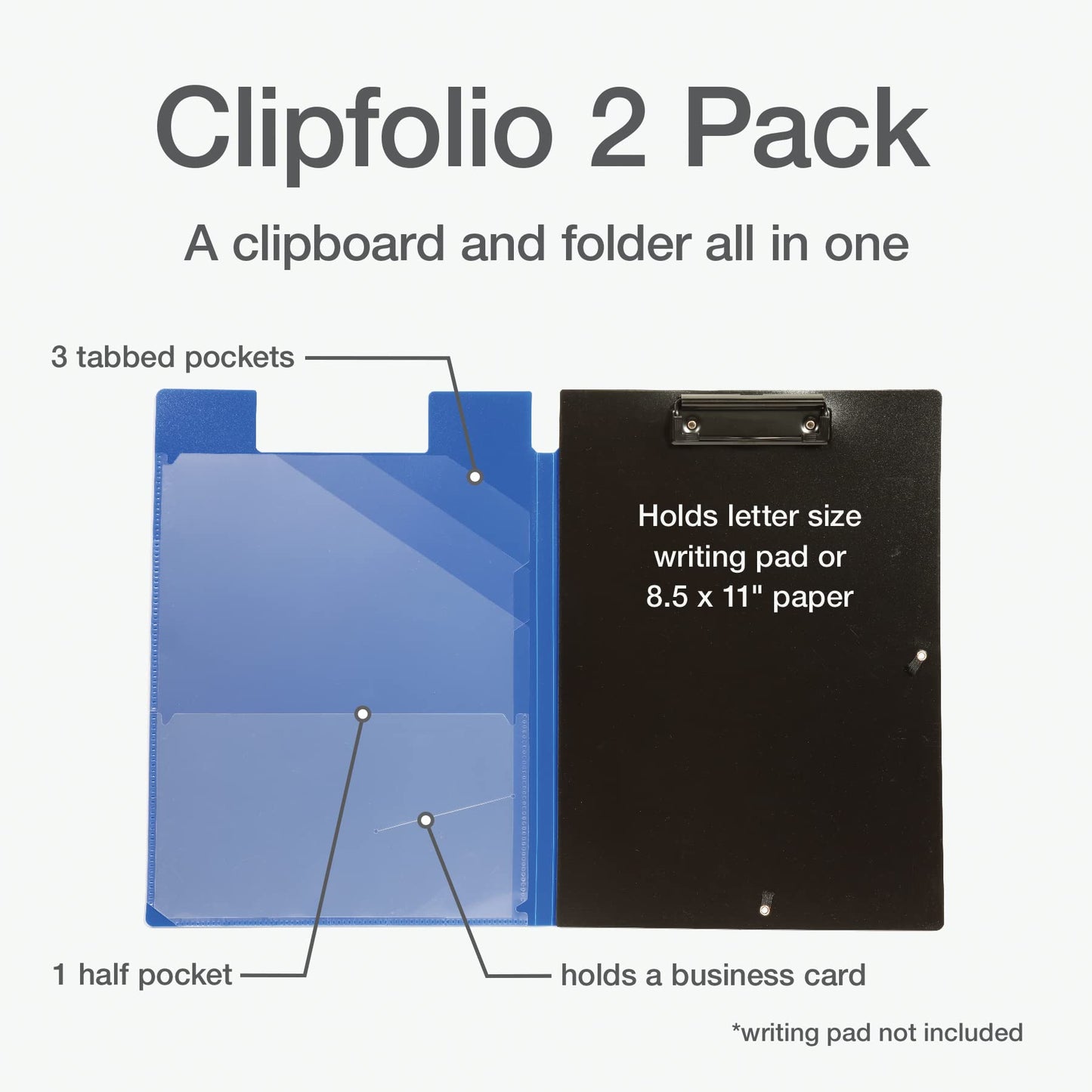 Oxford Clipboard Folio with Storage, 4 Pockets, Penholder, 2 Pack, 2 Color Combos (Gray/Black, Blue/Black), Great Nursing, Office, Classroom Clipboard (82177)