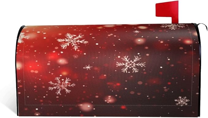 Festive Magnetic Mailbox Cover Red Snowflake Outdoor Mailbox Protector Holiday Seasonal Decorative Garden Yard Home Large Size 25.5 x 21 Inch