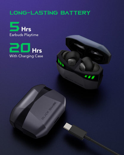 Black Shark Wireless Earbuds with 35ms Ultra-Low Latency, Wireless Headphones with Premium Sound, Bluetooth 5.2, 10mm Drivers, 4 Hyperclear Mics, IPX5 Waterproof, 20H Play Time, Comfort Fit