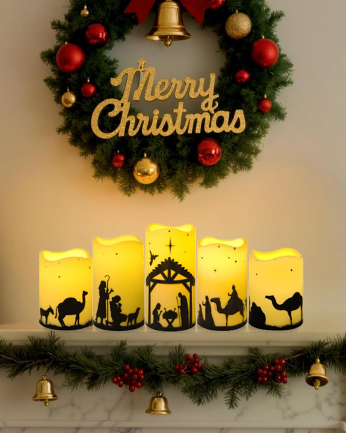ONEIHOMM 5 Pcs Christmas Nativity Scene Candles with 6H Timer