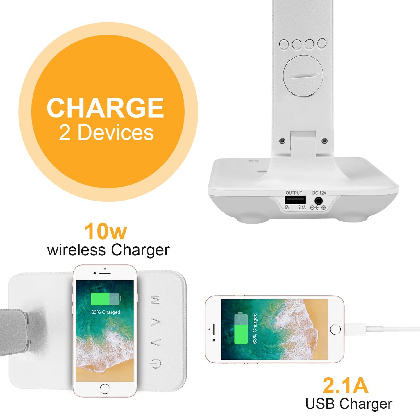 LAOPAO Desk Lamp with Wireless Charger: USB Charging Port, Table Lamp with Clock, Desk Lamps for Home Office College Dorm Room Essentials