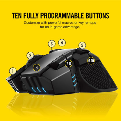 Corsair IRONCLAW RGB Wireless FPS/MOBA Gaming Mouse – 18,000 DPI – 10 Programmable Buttons – Designed for Large Hands – iCUE Compatible – PC, Mac, PS5, PS4, Xbox – Black