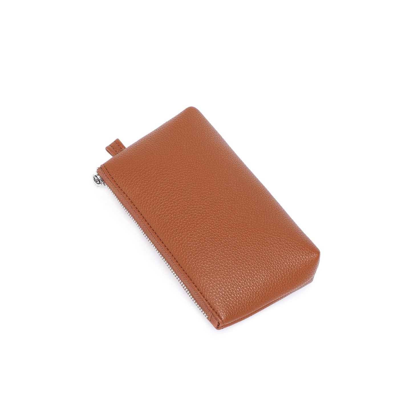 YONBEN PU Leather Small Makeup Bag for Women Cosmetic Bag Organizer with 2 Inner Pockets Zipper Pouch(Pu/Saddle Brown)