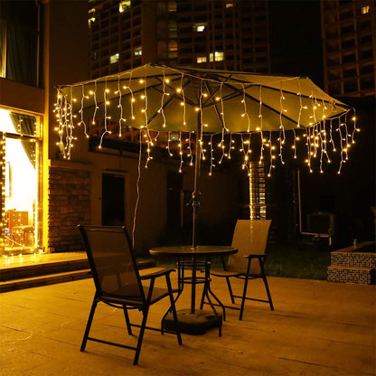 Orangie LED Icicle Lights, 96 LEDs 9.8ft 8 Modes, Curtain Fairy Light, LED String Light for Wedding/Christmas/Halloween/Thanksgiving/Easter/Party Backdrops Family Patio Lawn Decoration(Warm White)