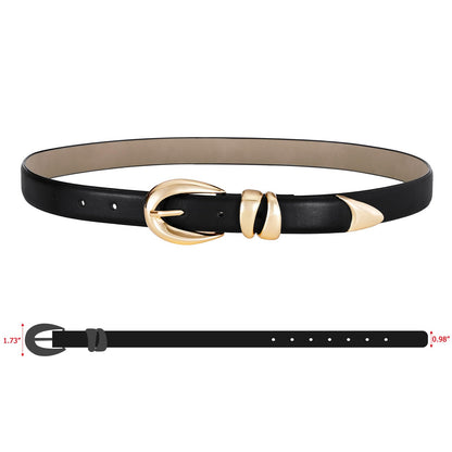 RISANTRY Black Leather Belt for Women Stylish Design with Gold Buckle Ladies Black Belt Perfect for Jeans Dresses