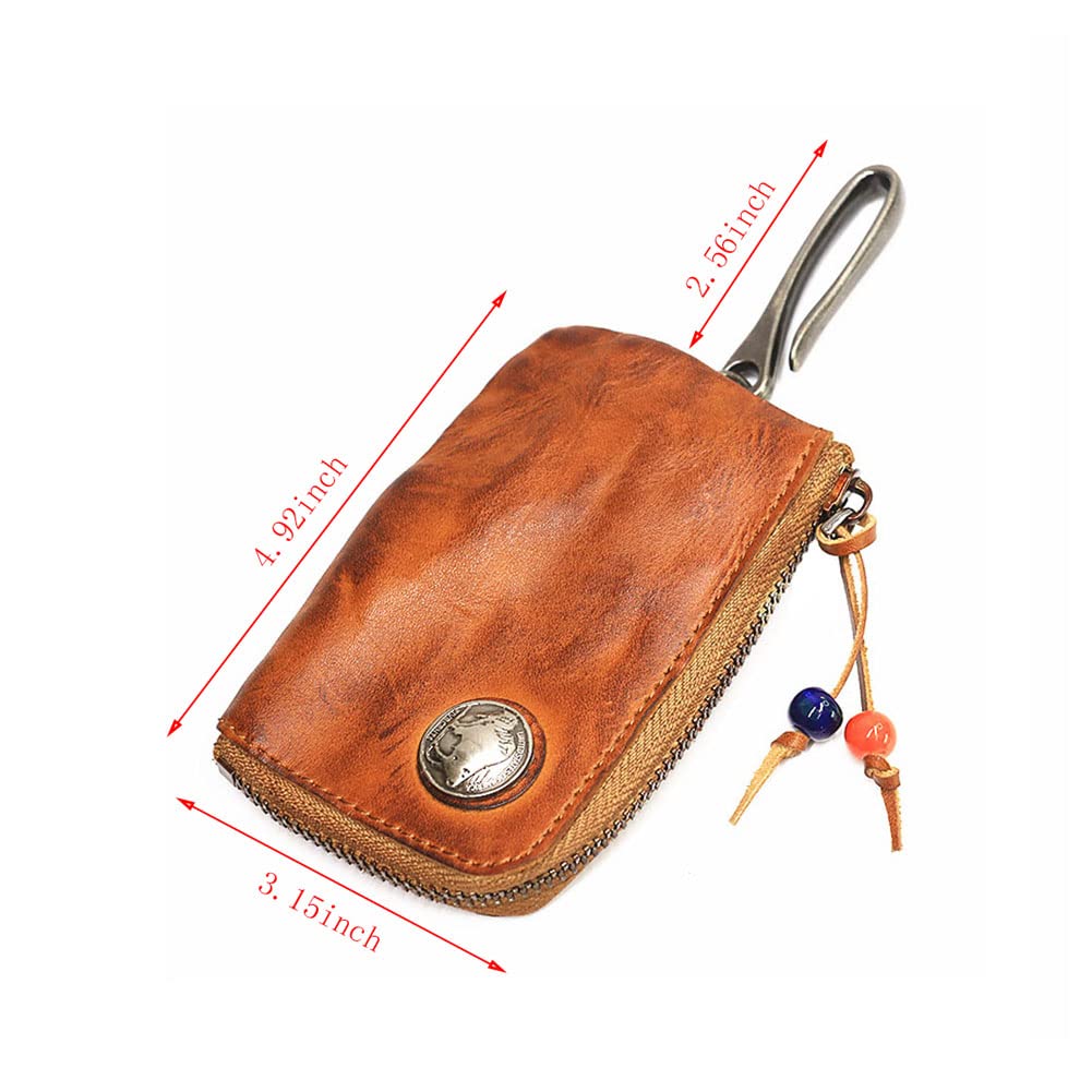 Wugebud 1 Pcs Leather Mini Medieval Pouch Keychain, Coin Organizer, Change Holder, Leather zipper Pouch for Men & Women