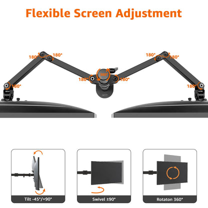 Amazon Basics Adjustable Dual Monitor Desk Mount, Holds up to 32" Monitors, Black