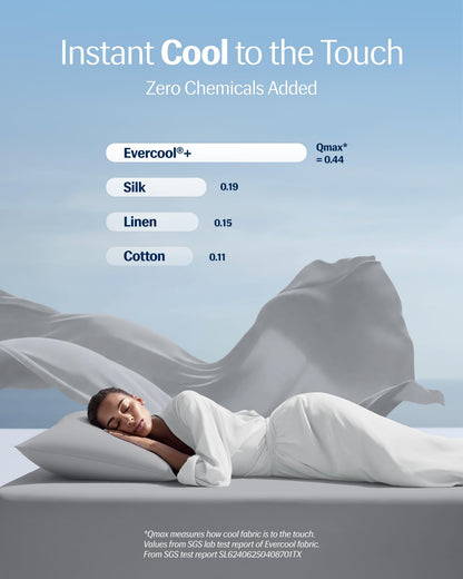 REST® Evercool®+ Cooling Pillowcases Standard - 2 Pillowcases for Sensitive Skin, Silver Infused Fabric for Hygienic Sleep, Silky Smooth for Curly Hair, High Elastic for Snug Fit (19x29 inches)