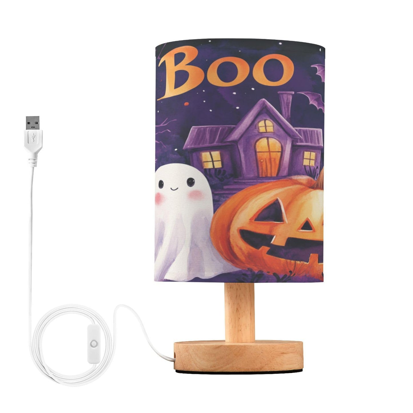 Dussdil Halloween Ghost Pumpkin Table Lamp Bedroom Bedside Night Reading Desk Lamps Bat Owl Cylinder Nightstand Sleeping Light Lamp for Kids Living Room Office Decor