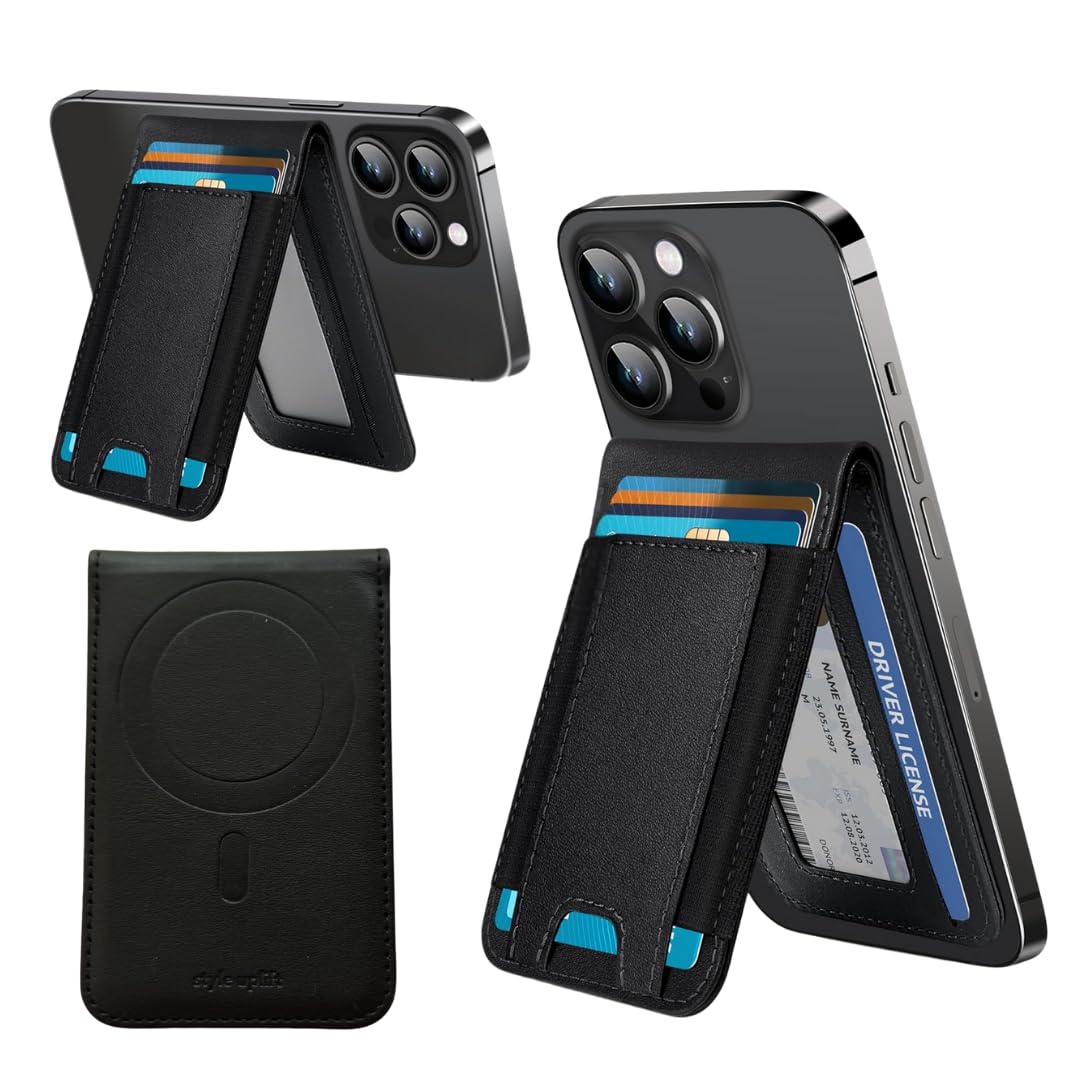 Style Uplift SU.Snap Magsafe Wallet Compatible with MagSafe for iPhone 17/16/15/14/13/12 Series, 8-Card Slim Phone Wallet Holder with Elastic Back, Vegan Leather Minimalist Magnetic Wallet Stand