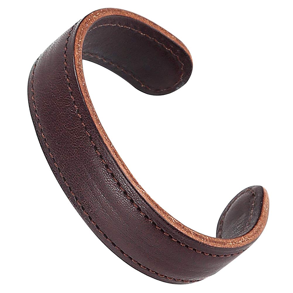 CJMILADO Mens Genuine Leather Bracelet - Handmade Adjustable Leather Cuff Bracelet punk Style leather wrap Wristband for Men (C-Cuff Brown)