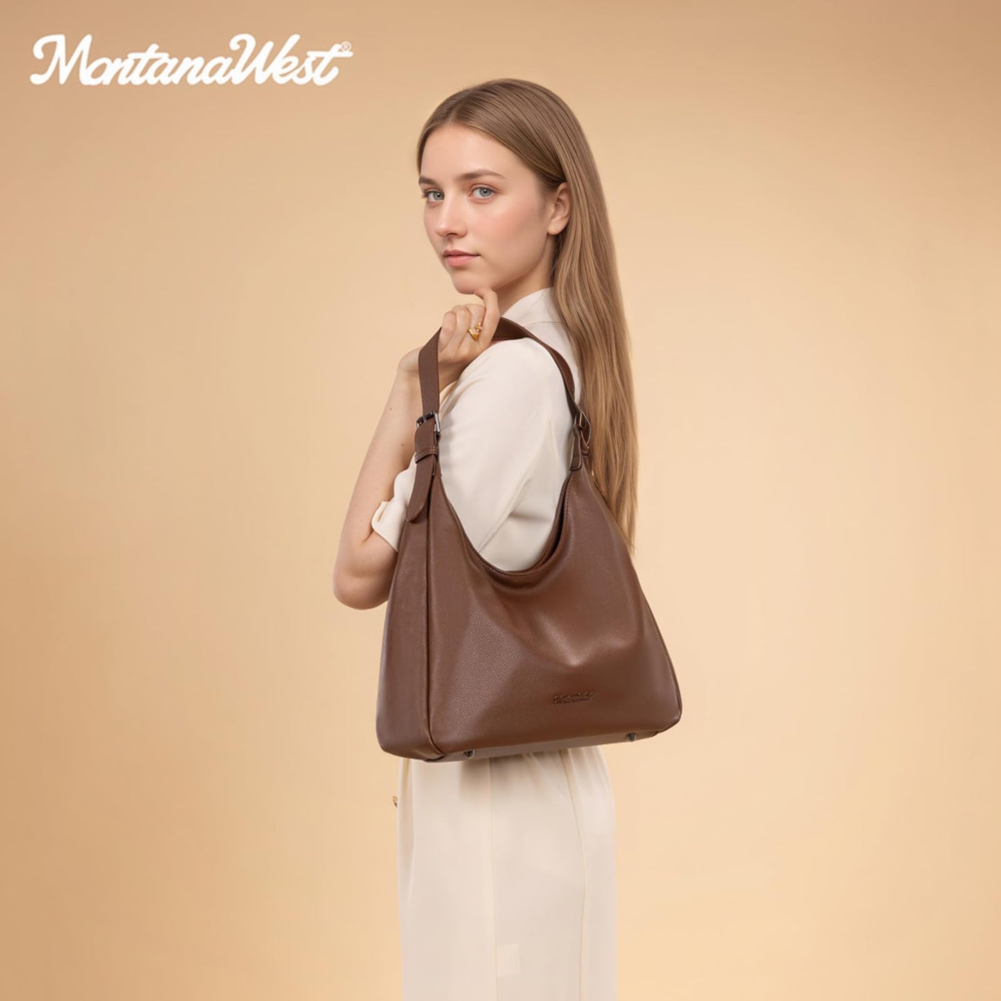 Montana West Hobo Bag Purse for Women Slouchy Casual Shoulder Handbags Purses Soft Vegan Leather Purse Tote Bag Everyday Work Ladies Coffee MWC-614CF