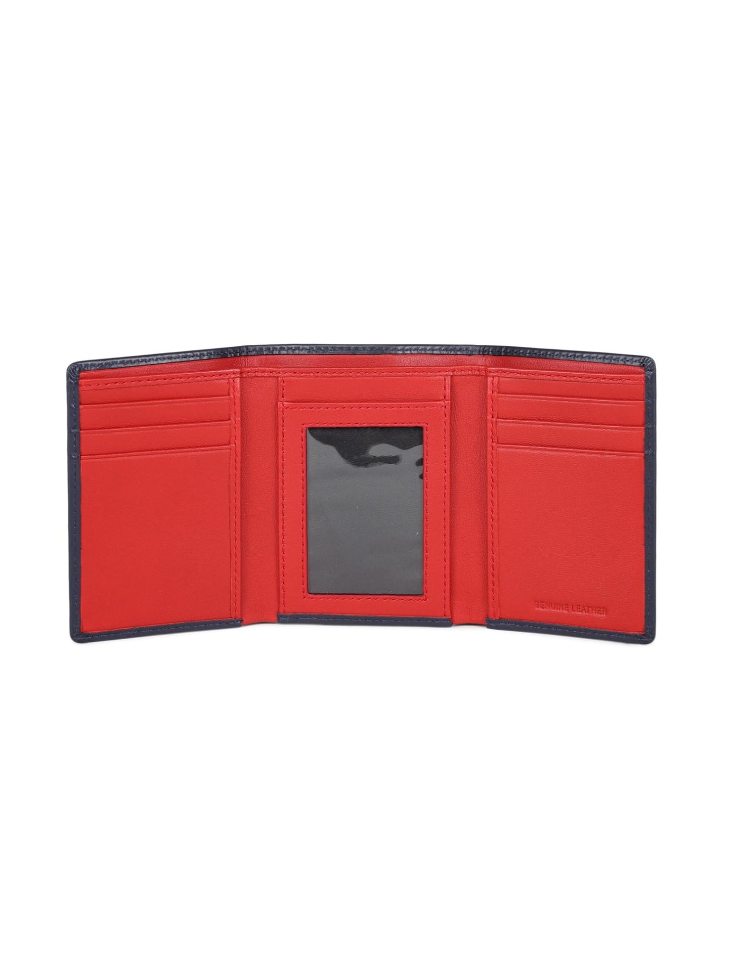 muzaf Trifold Premium Leather Wallet for Men with RFID Blocking (Navy Red)