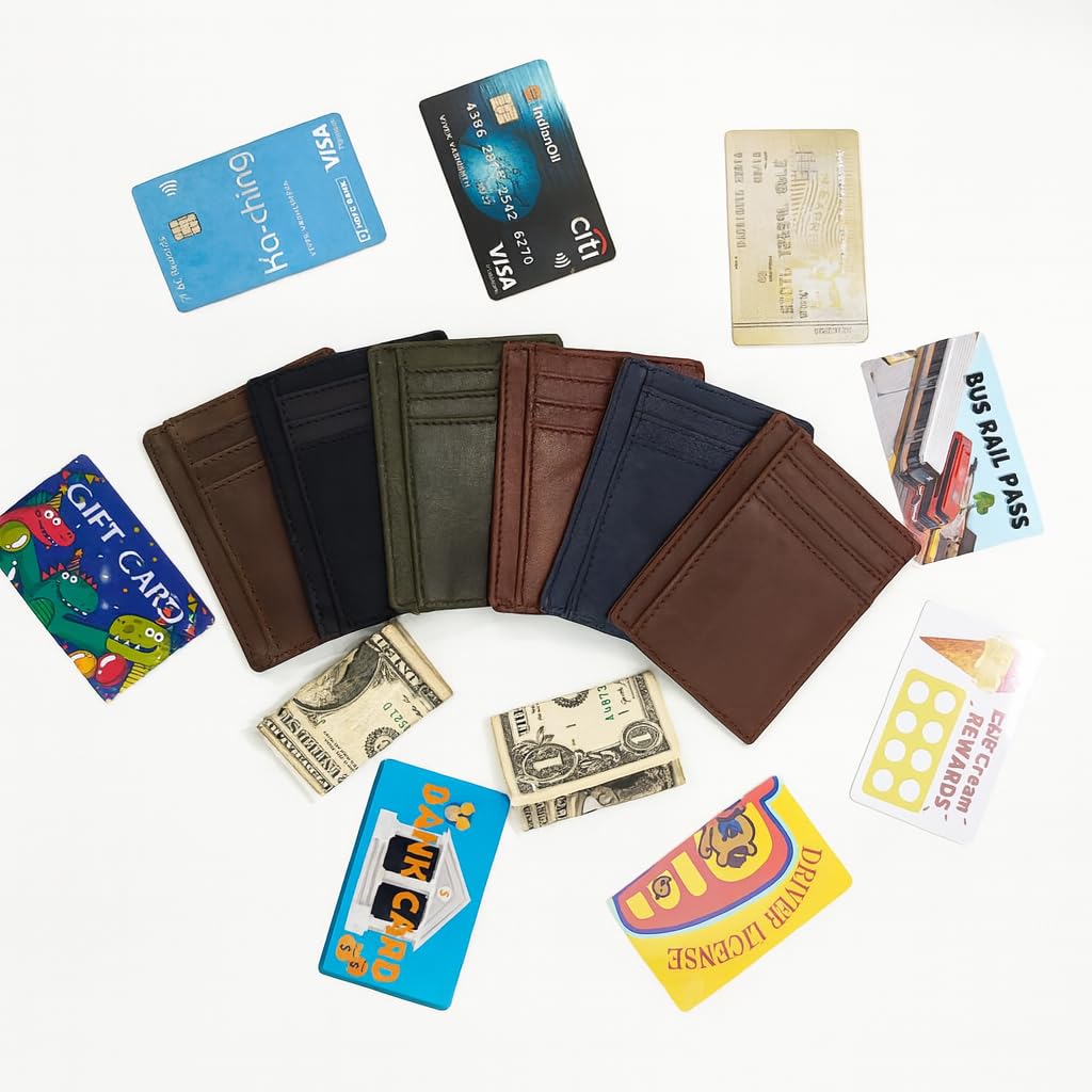PavinCrafter Slim Leather Wallet for Men & Women – Minimalist Front Pocket Card Holder, Small Money Clip Wallet, Genuine Leather Credit Card Case (Tan)