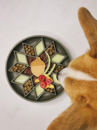 OHMO Slow Feeder Dog& Cat Bowl, Silicone Puppy Cat Food Bowl with Anti-Slip Suction Cup Slow Down Small Dogs Eating, Anti Choking (S-Diamond,Camo Green)
