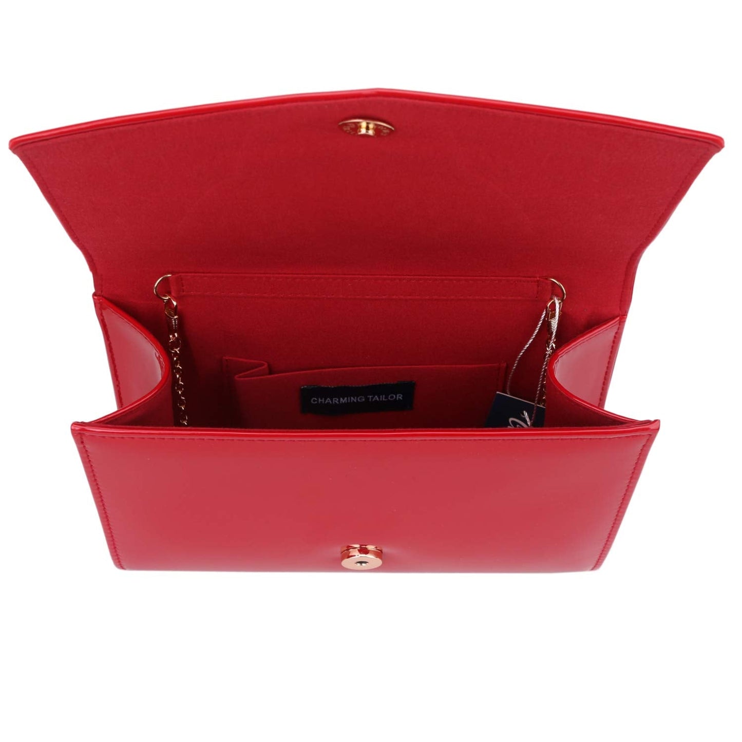CHARMING TAILOR Patent Leather Flap Clutch for Women Classic Elegant Evening Bag Chic Dress Purse (Red)