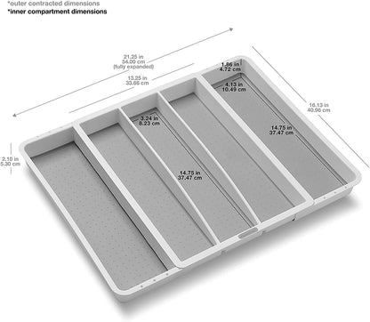 madesmart Classic Large Utensil Tray, Soft Grip, Non-Slip Kitchen Drawer Organizer, 3 Compartments, Multi-Purpose Home Organization, BPA Free, White