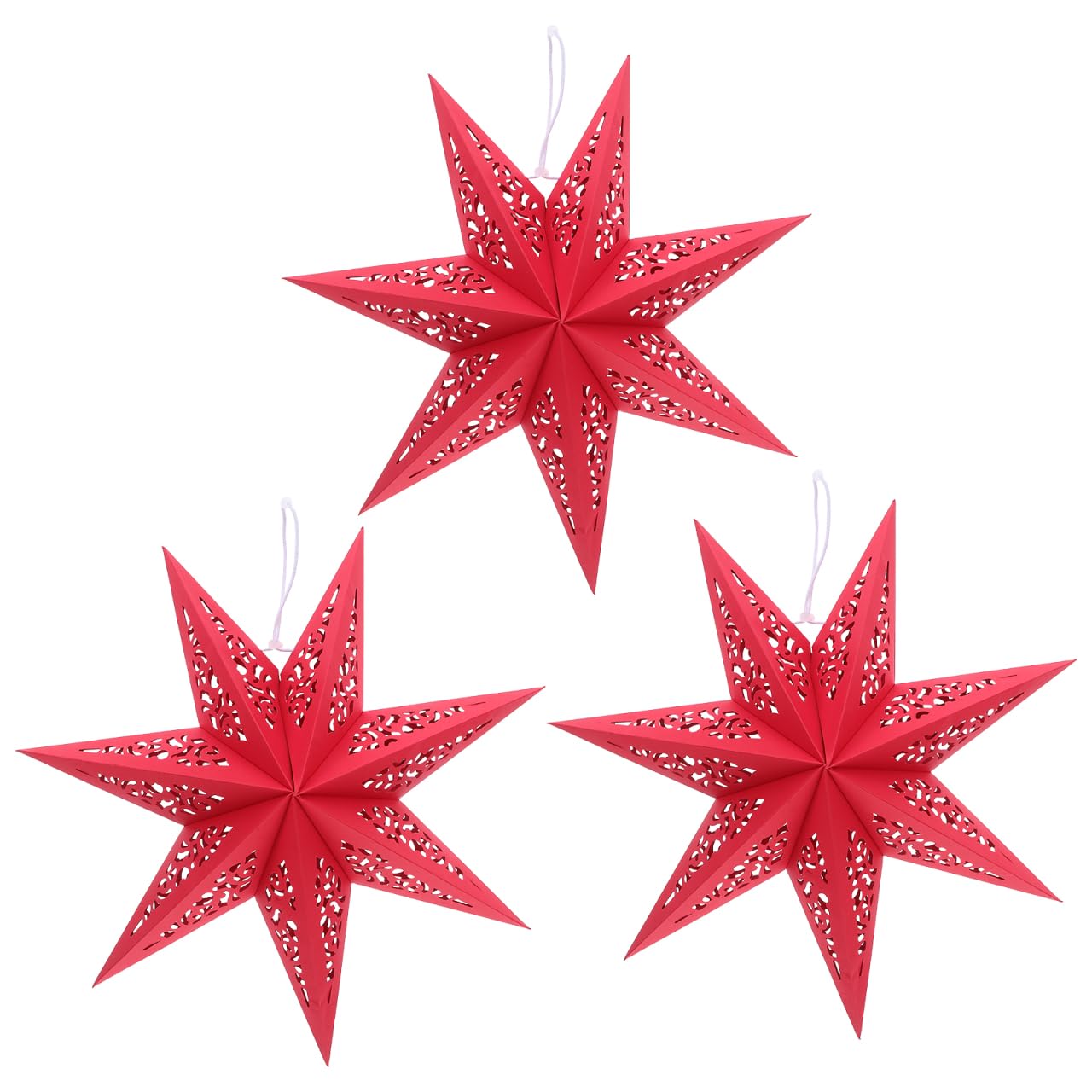 KALLORY 3 Pcs Star Paper Lantern Lampshade Christmas Hollow Out Star Hanging Decoration for Christmas New Year Party Wedding Birthady Decor 7-Point