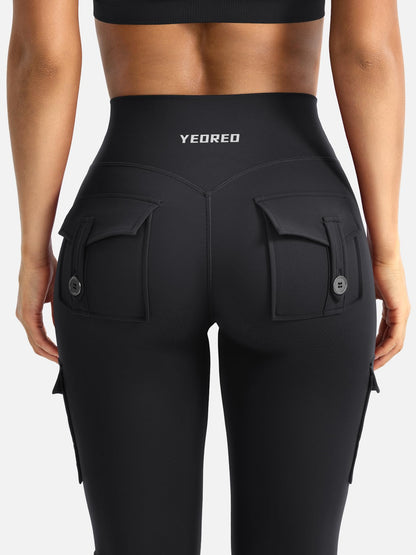 YEOREO CoreFlex Women Workout Flare Leggings with Pockets Hidden Scrunch High Waisted Cargo Gym Yoga Leggings Black XXL