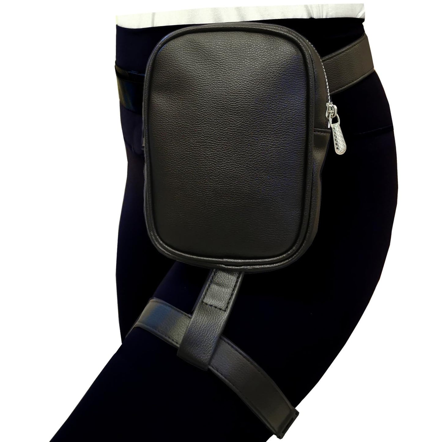 Larswon Leg Bag Leg Harness Bag PU Leather Thigh Bag Hip Bag Fanny Pack Thigh Harness Women, Black, Small, Waist Pack