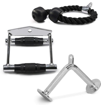 Yes4All Combo Double D Handle, Tricep Rope & V-Shape Bar, Multi Cable Machine Accessories, Tricep Press Down Cable Machine Attachment, LAT Pulldown Attachments for Home Gym Set
