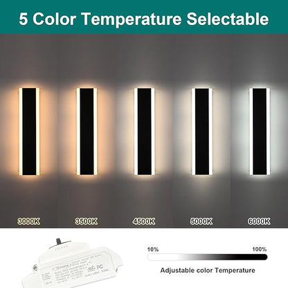 2 Pack 24in Modern LED Outdoor Wall Light,Long Outdoor LED Light Fixtures,IP65 Waterproof Exterior Wall Mount Lighting,Outside Wall Sconces Lights for House,Patio,Porch,Garden