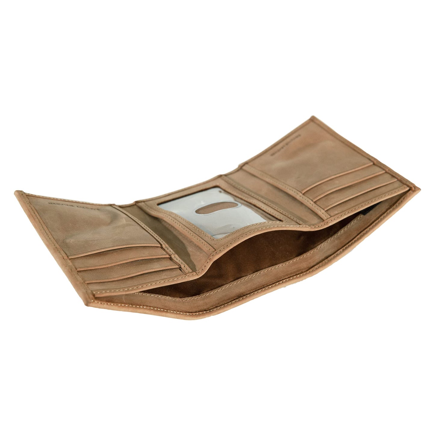 Lucky Brand American Flag Embossed Leather Trifold Wallet for Men with RFID Blocking, Tan