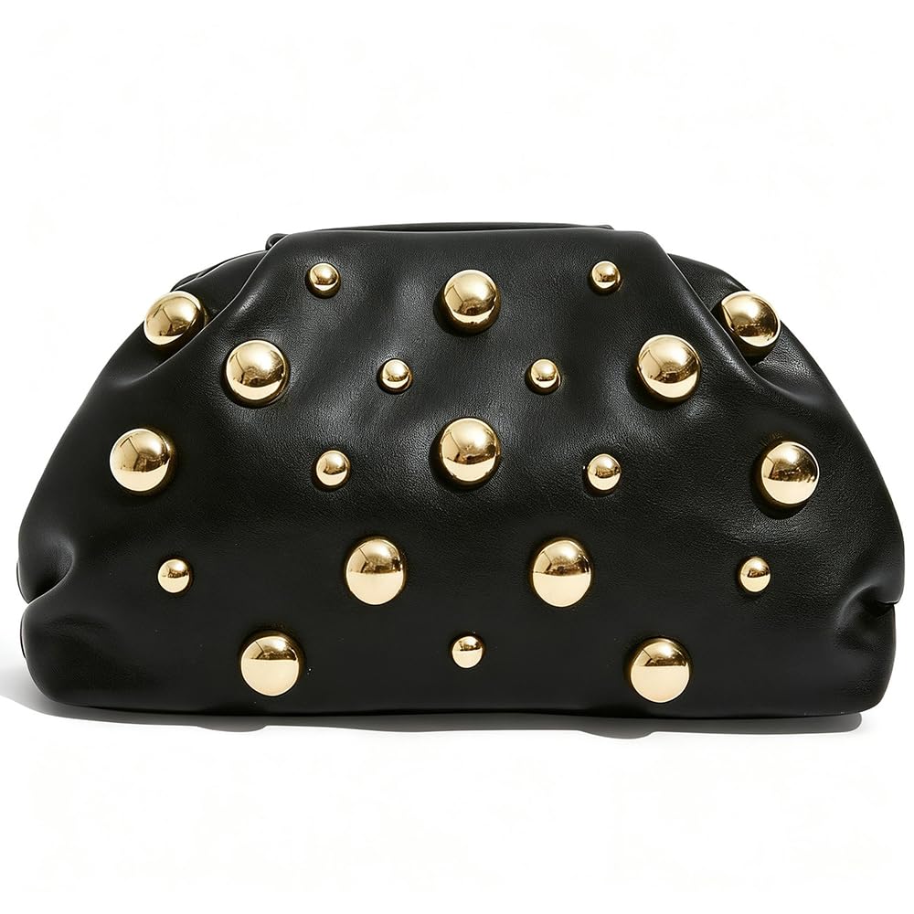Women's Clutch Purse Evening Bag Dumpling No Strap Handbags Elegant Faux PU Leather Clutch Bag (Black)