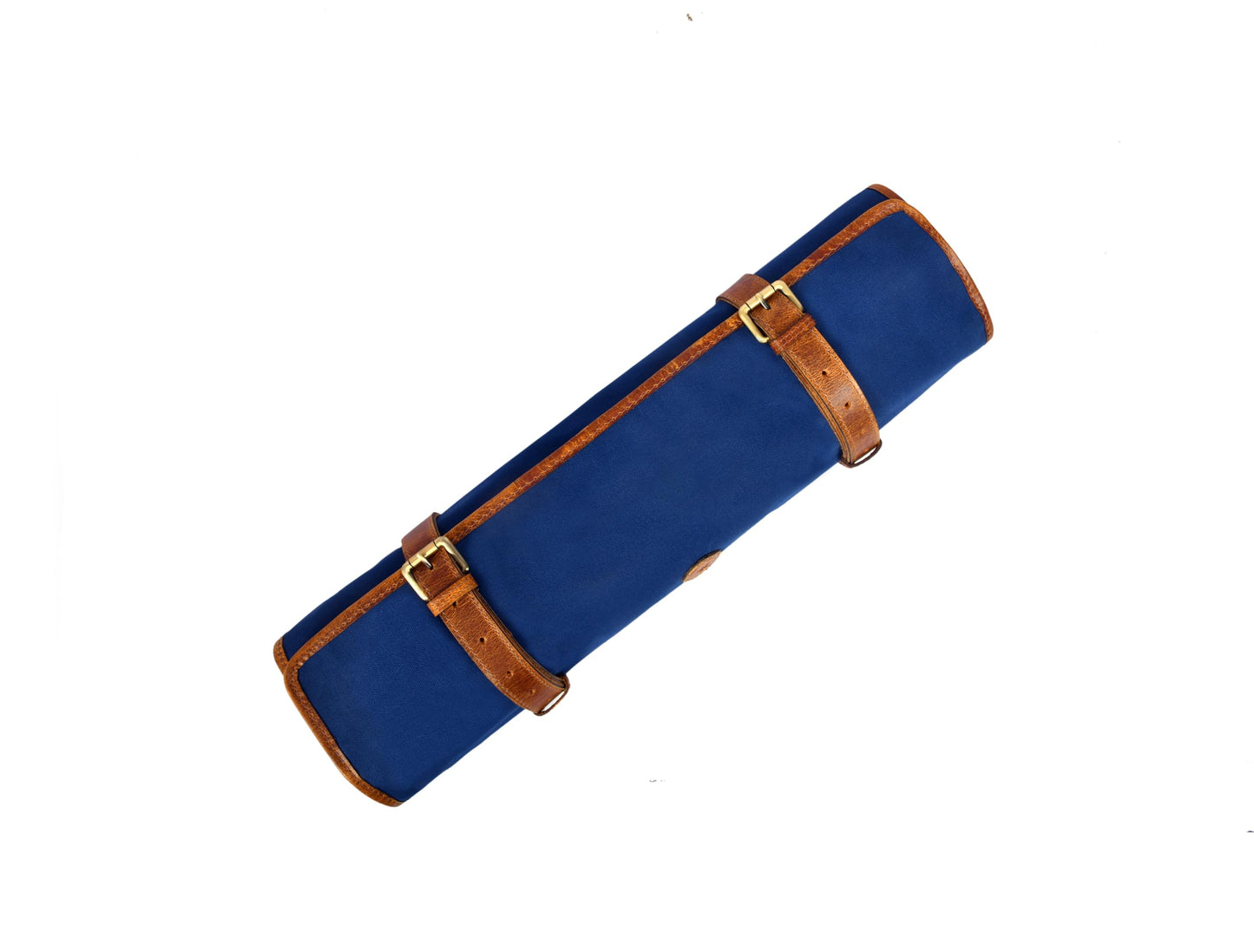 Professional Chef Knife Roll Bag, 8-Piece Kitchen Utensil Set with Leather Case, Navy Blue and Brown (Canvas, Royal)