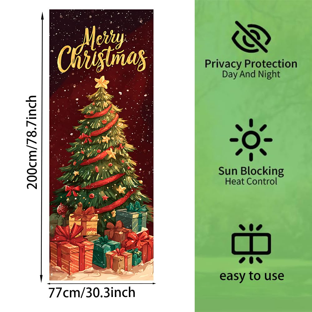 WDESYADMS 1PC Christmas Tree Door Sticker 30.3x78.7 Inch Self Adhesive PVC Peel and Stick Holiday Door Mural with Gift Boxes for Home Living Room Office Entrance Wall Art Decoration