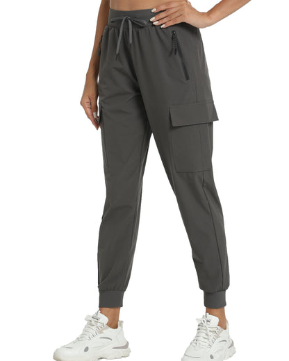 Women's Lightweight Joggers Hiking Cargo Pants-4 Pockets(Grey, Medium)