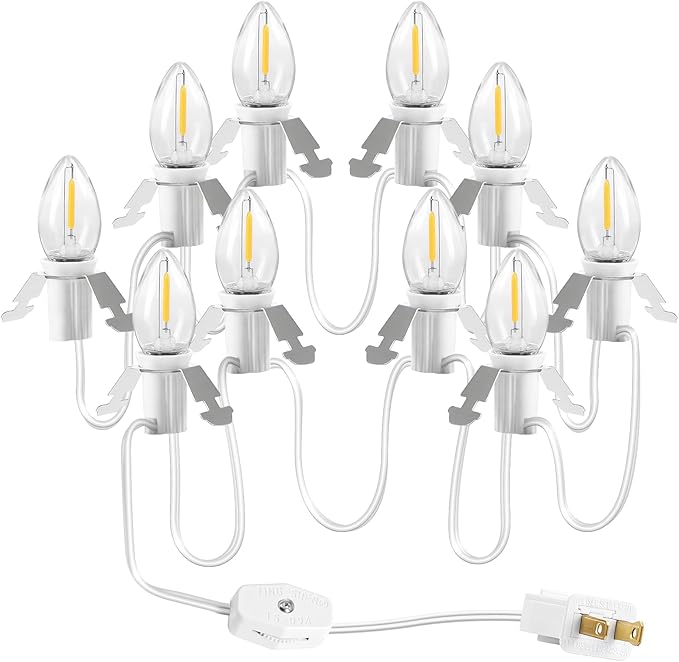 Christmas Village Lights, Decoration String Lights 18Ft with 10 C7 LED Bulbs, Warm White, with Socket and Switch, for Christmas Snow House, Pumpkin Crafts, Holiday Decoration W01VL05