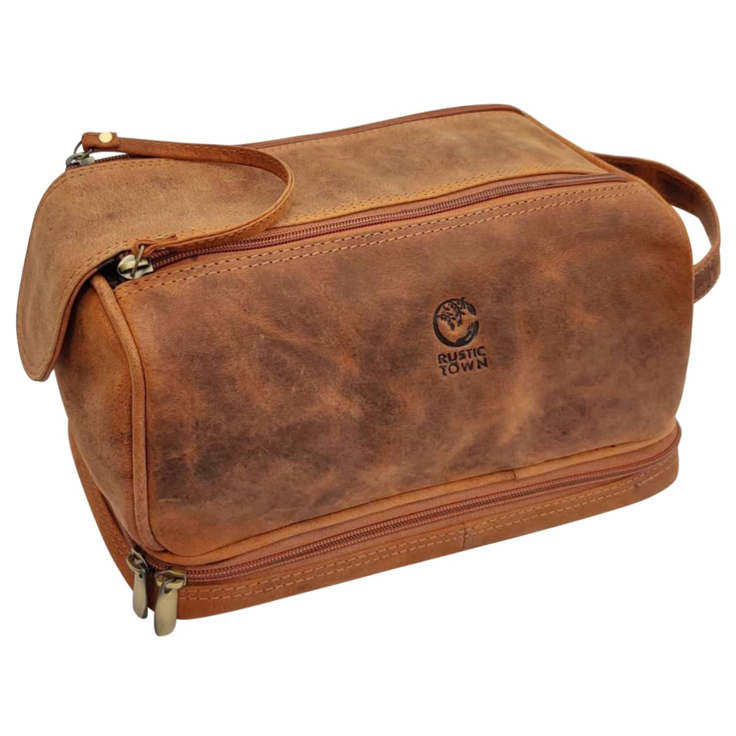 Leather Toiletry Bag for Men - Travel Shaving Dopp Kit - Bathroom Shower Toiletries Organizer - Cosmetic Makeup Bag for Women