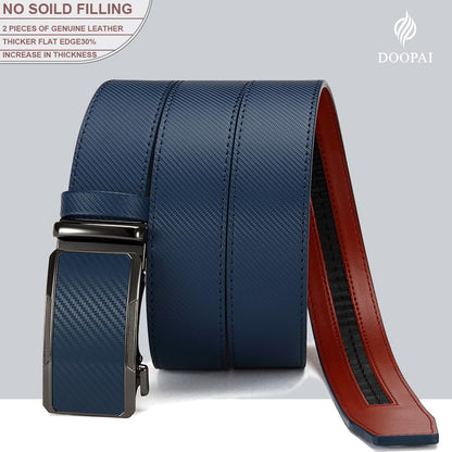DOOPAI Men's Ratchet Leather Belt Set - 2 Pack Sliding Belt Adjustable For Gift Mens Dress Casual 1 3/8",Cut for Fit