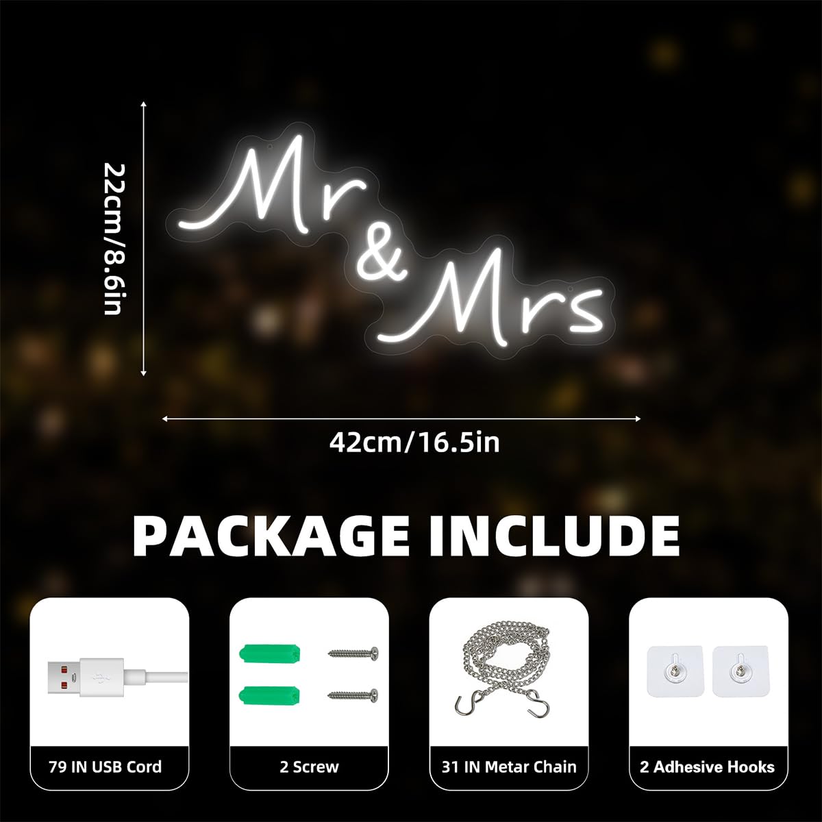 Mr and Mrs Neon Sign for Wedding Party Decor,Mr & Mrs Sign Anniversary Backdrop Decorations Gift for Reception, Newlywed Gift 16.5 x 8.6 inch