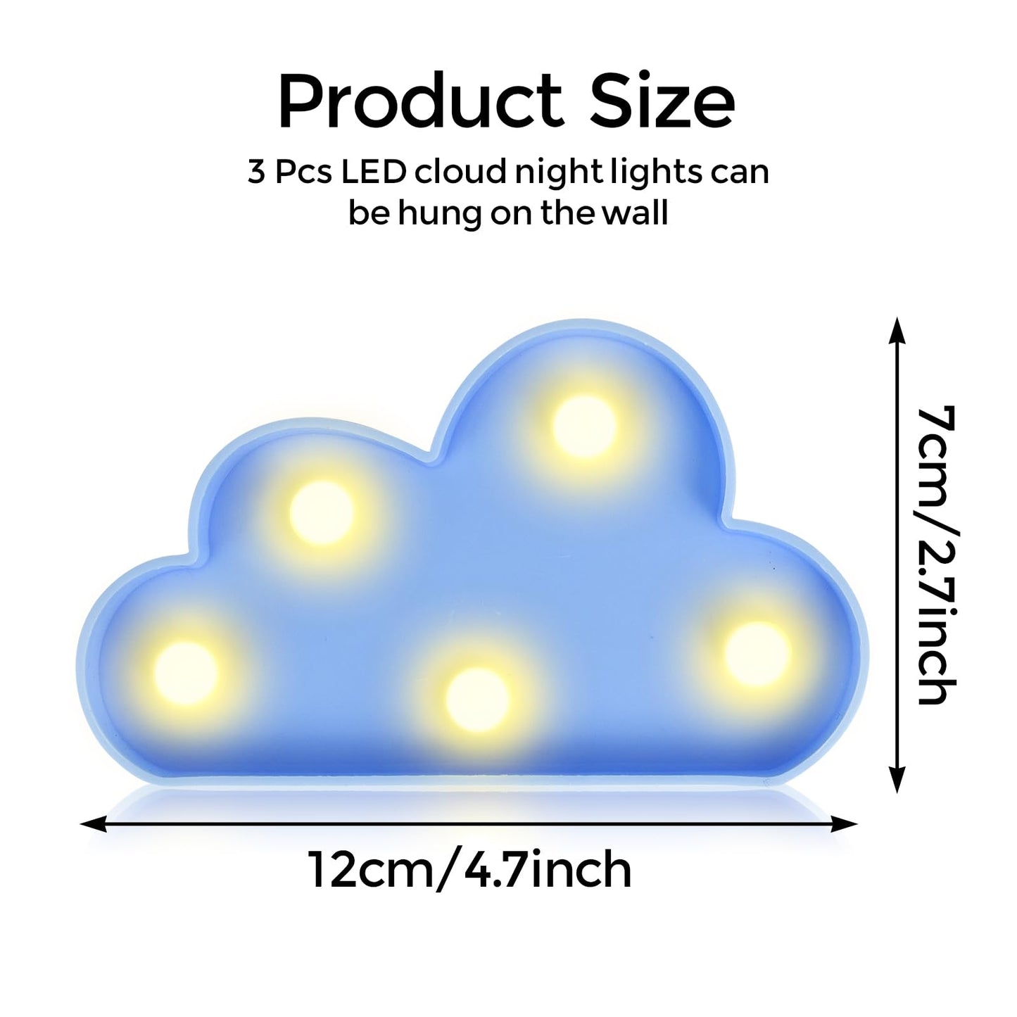 clothmile 3 PCS LED Night Light LED Blue Clound Night Light Can Be Hung on The Wall Kids Room Light, Suitable for Birthday Party Holiday Decoration Baby Room Nursery Decoration