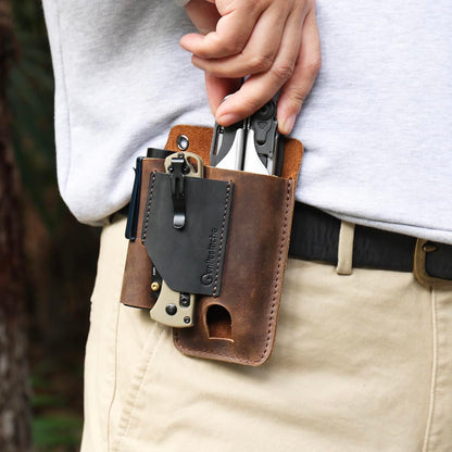 Gentlestache Leather Multitool Sheath - Leather Multi Tool Holster for Belt - Multitool Holder - Multitool Pouch for Leatherman Tool, Flashlight, Pen, Belt Clip EDC Belt Organizer Darkbrown