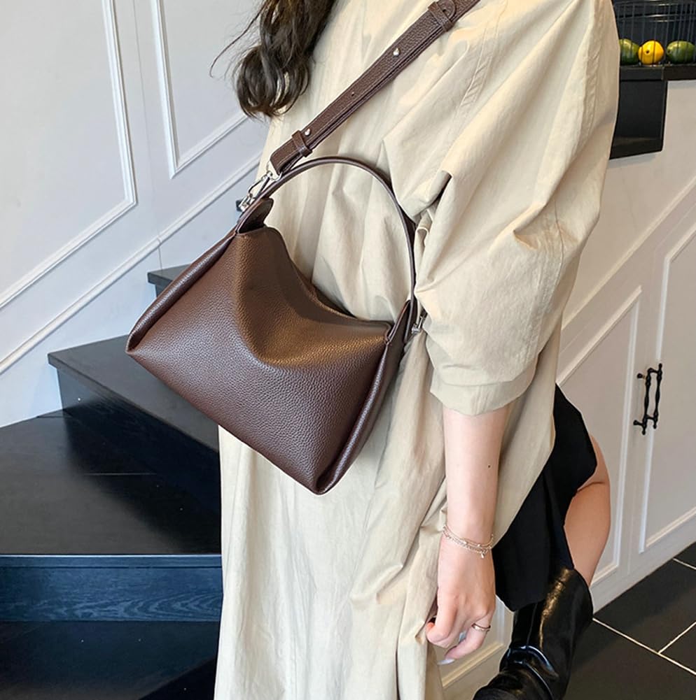 Women's Soft PU Leather Crossbody Bag Slouchy Top Handle Shoulder Bag with Detachable Strap Casual Hobo Purse