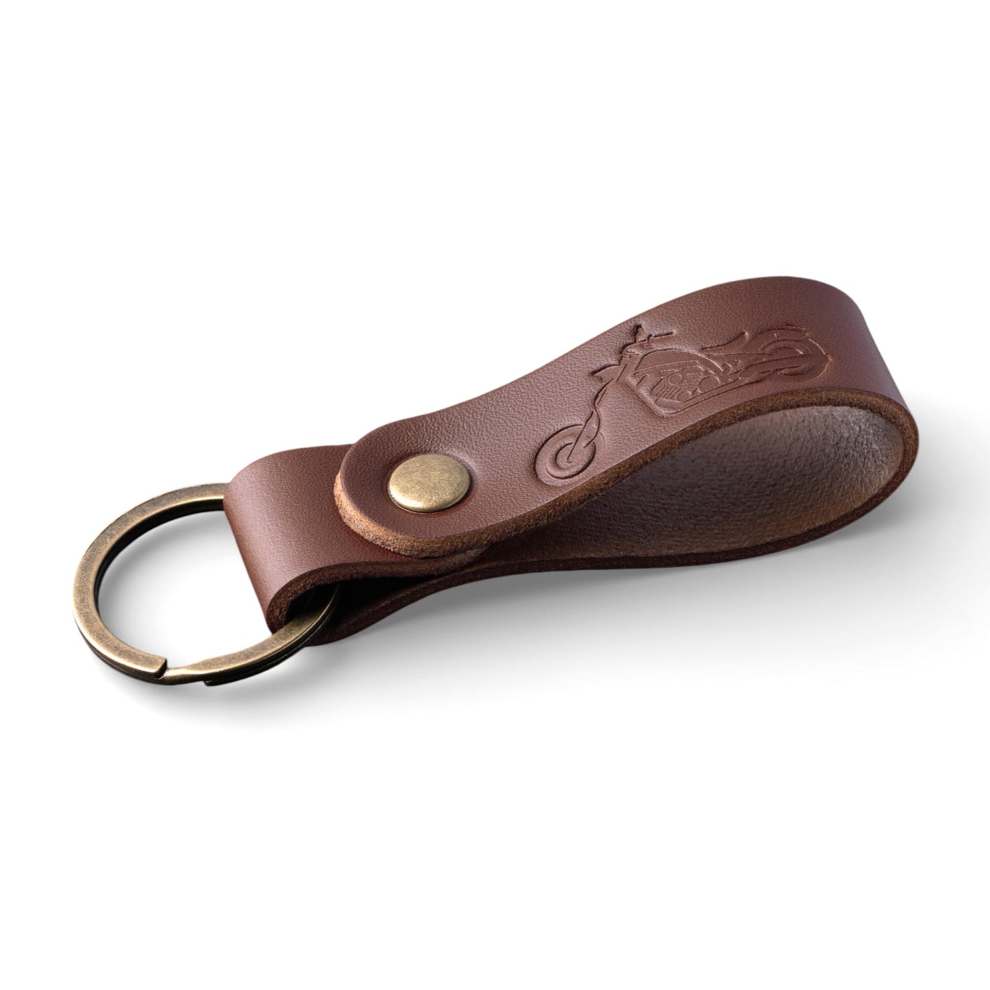 Full Grain Leather Keychain for Men and Women, Personalized Car Keychain, Matte Brown, Gift for Him Her Dad (Chopper Classic)