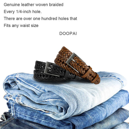 DOOPAI Men's Braided Leather Dress Belt - Comfort Fit, Adjustable Strap, Fashion Hand Woven - Brown Belt for Casual Dress Golf Jeans