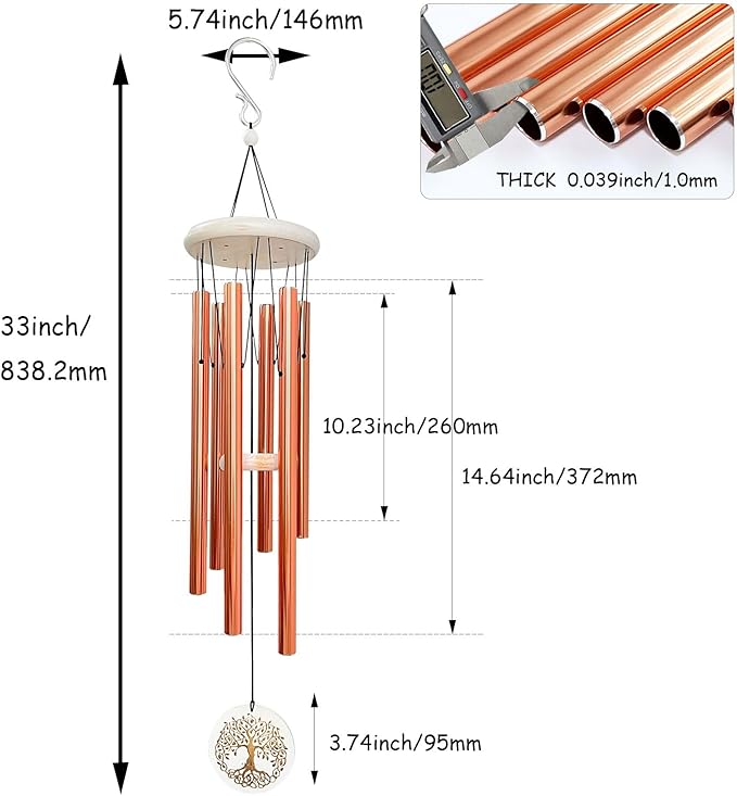 Wind Chimes for Outside Tree of Life WindChimes for Loss of Loved One,33" Memorial/Sympathy Gifts for Friend/Mother/Father,Wind Chimes Outdoor Clearance Garden Home Yard Decor(Rose Gold)