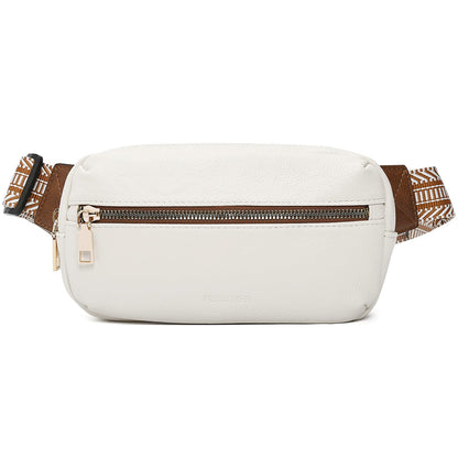 FOXLOVER Small Leather Fanny Packs for Women Waterproof Belt Bag Crossbody Sling Chest Bag Designer Mini Travel Purse(White)