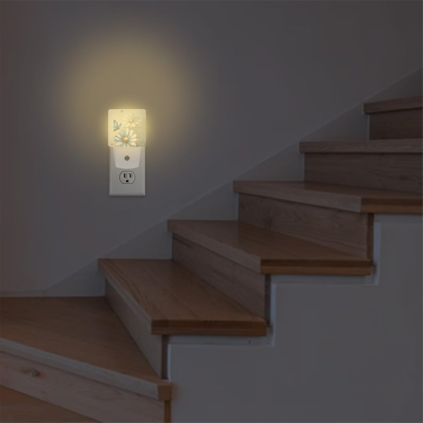 KXWQTRDD Blue and White Daisy Floral Butterfly Night Light Plug into Wall,Nightlights with Light Sensor Dusk to Dawn,Plug in Night Lights for Kids,Warm Lamps for Bathroom Bedroom Kitchen