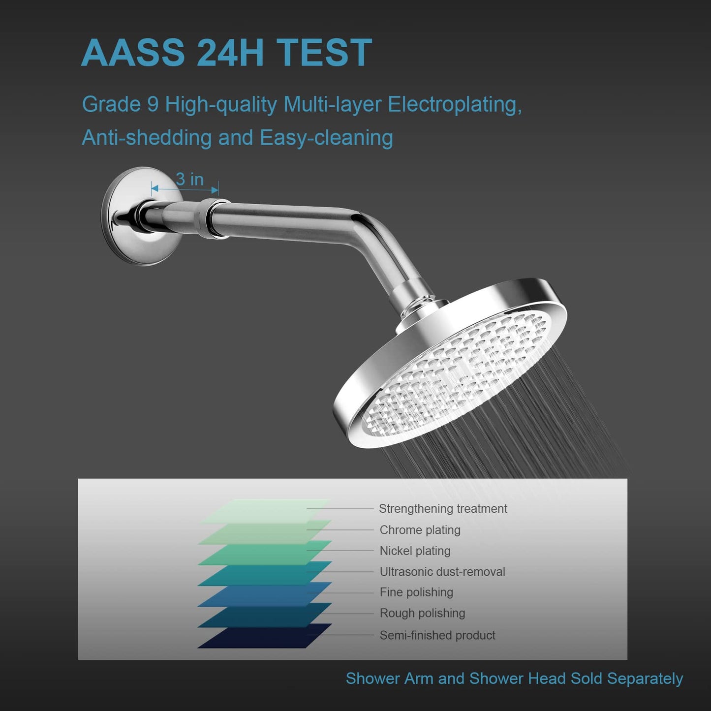 OFFO Shower Head Extension Arm, Shower Arm Extension Shower Head Extender Made of 304 Stainless Steel Shower Pipe Extension, Chrome 3 in