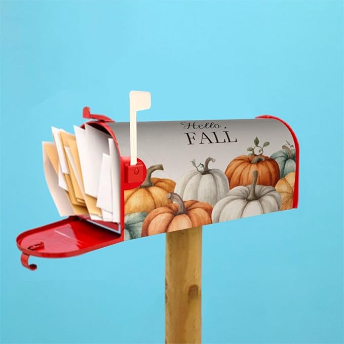 Festive Magnetic Mailbox Cover Pumpkin Fall Thanksgiving Outdoor Mailbox Protector Holiday Seasonal Decorative Garden Yard Home Standard Size 21 x 18 Inch